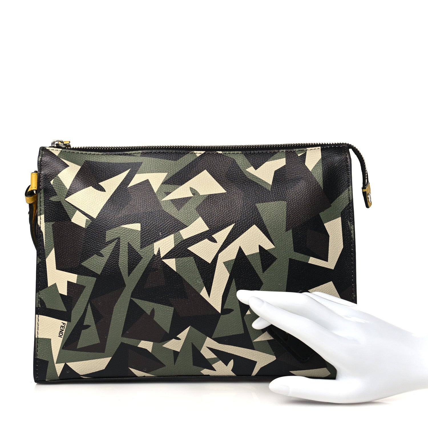 Fendi Textured Calfskin Bugs Camouflage Clutch Multicolor Military 2 of 10