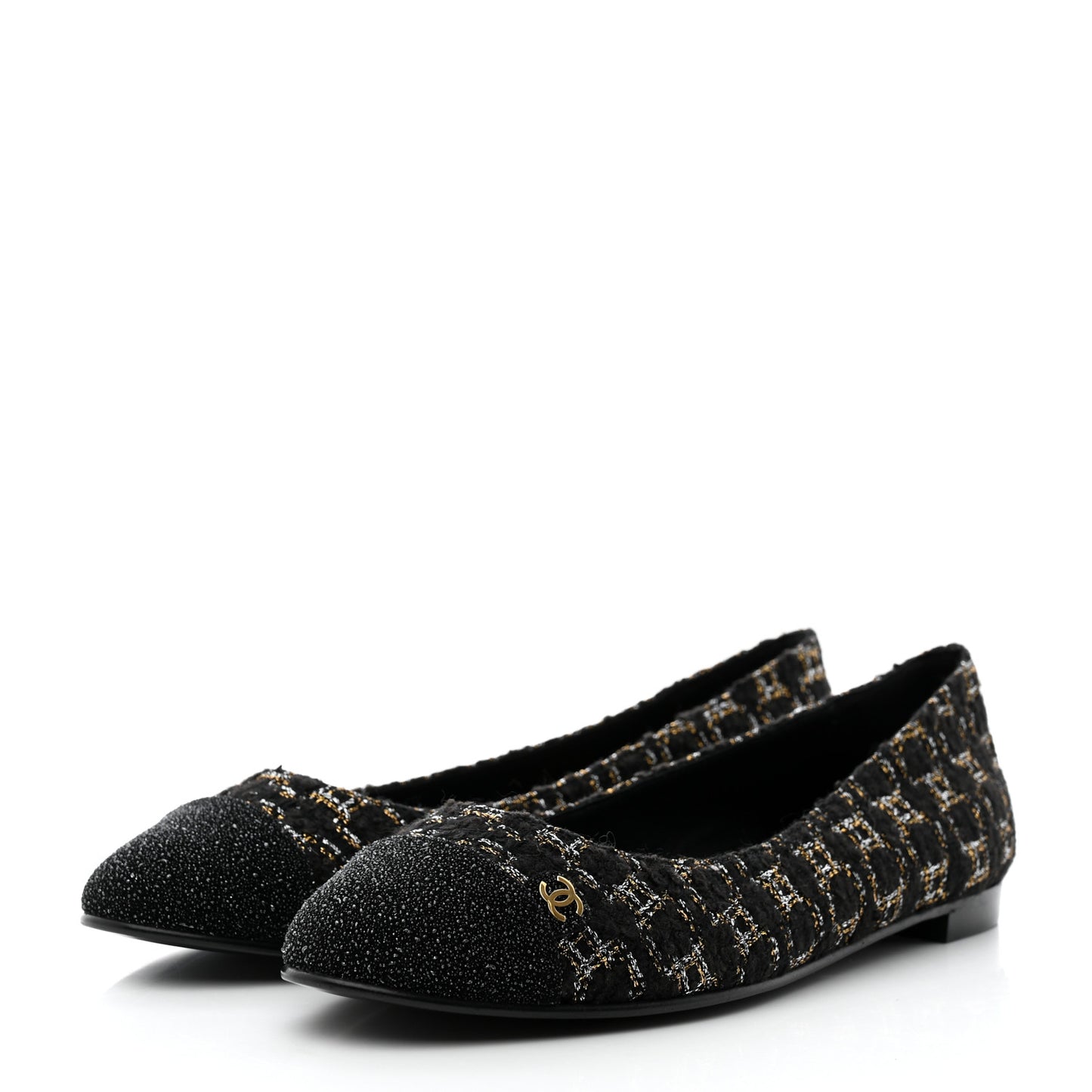 Tweed Cap Toe Ballerina Flats 37 Black