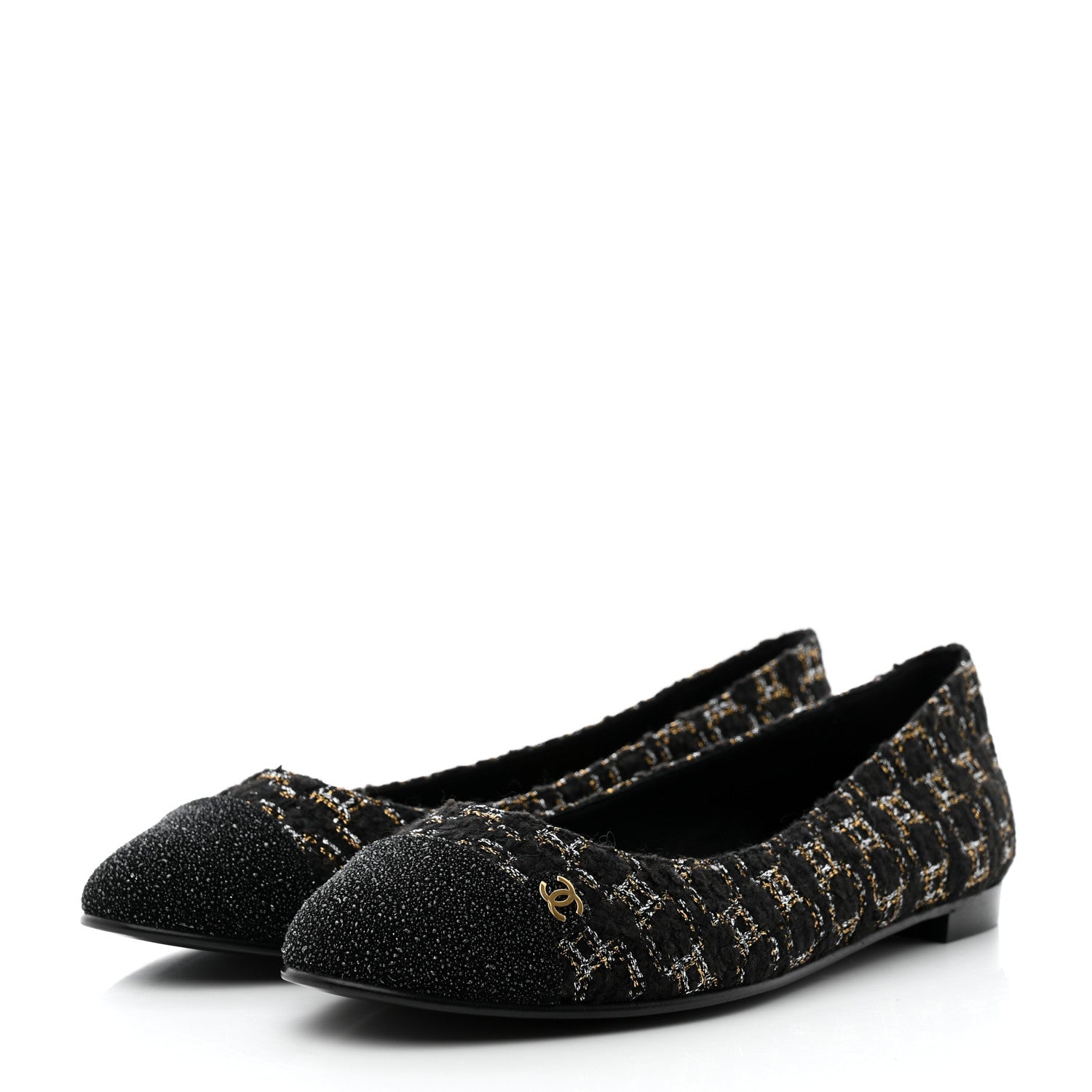 Chanel Tweed Cap Toe Ballerina Flats 37 Black 3 of 9