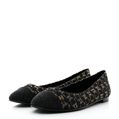 Chanel Tweed Cap Toe Ballerina Flats 37 Black 3 of 9