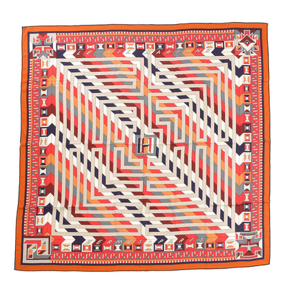 Hermes Cashmere Silk Le Fil D'Ariane Shawl 140 Caramel Rouge Gris 1 of 4