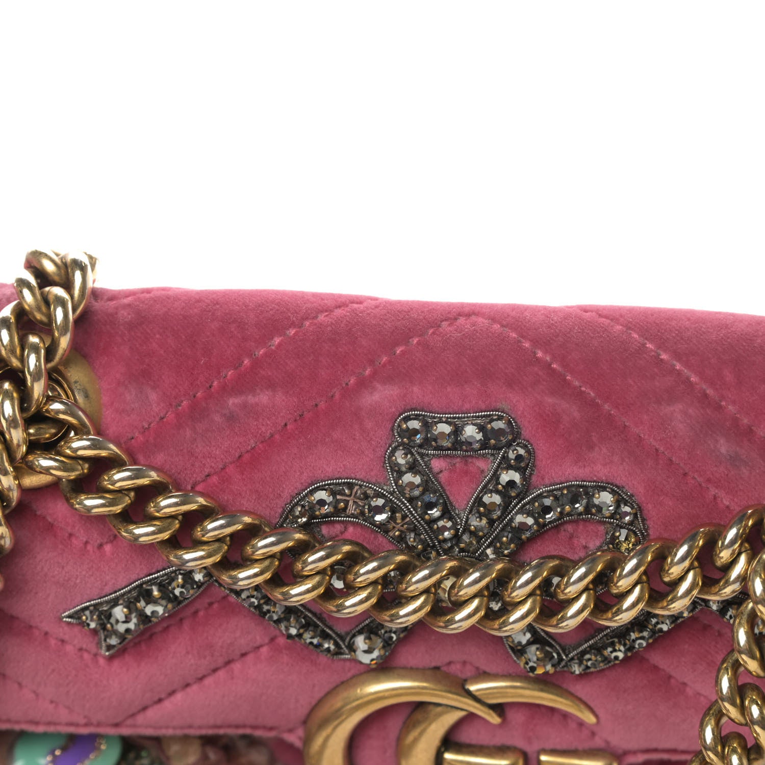 Gucci Velvet Matelasse Embroidered Mini GG Marmont Shoulder Bag Light Raspberry Rose 5 of 5
