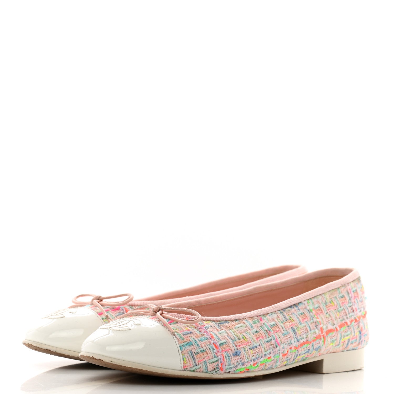 Chanel Tweed Patent Cap Toe Ballerina Flats 36 Pink White 4 of 11