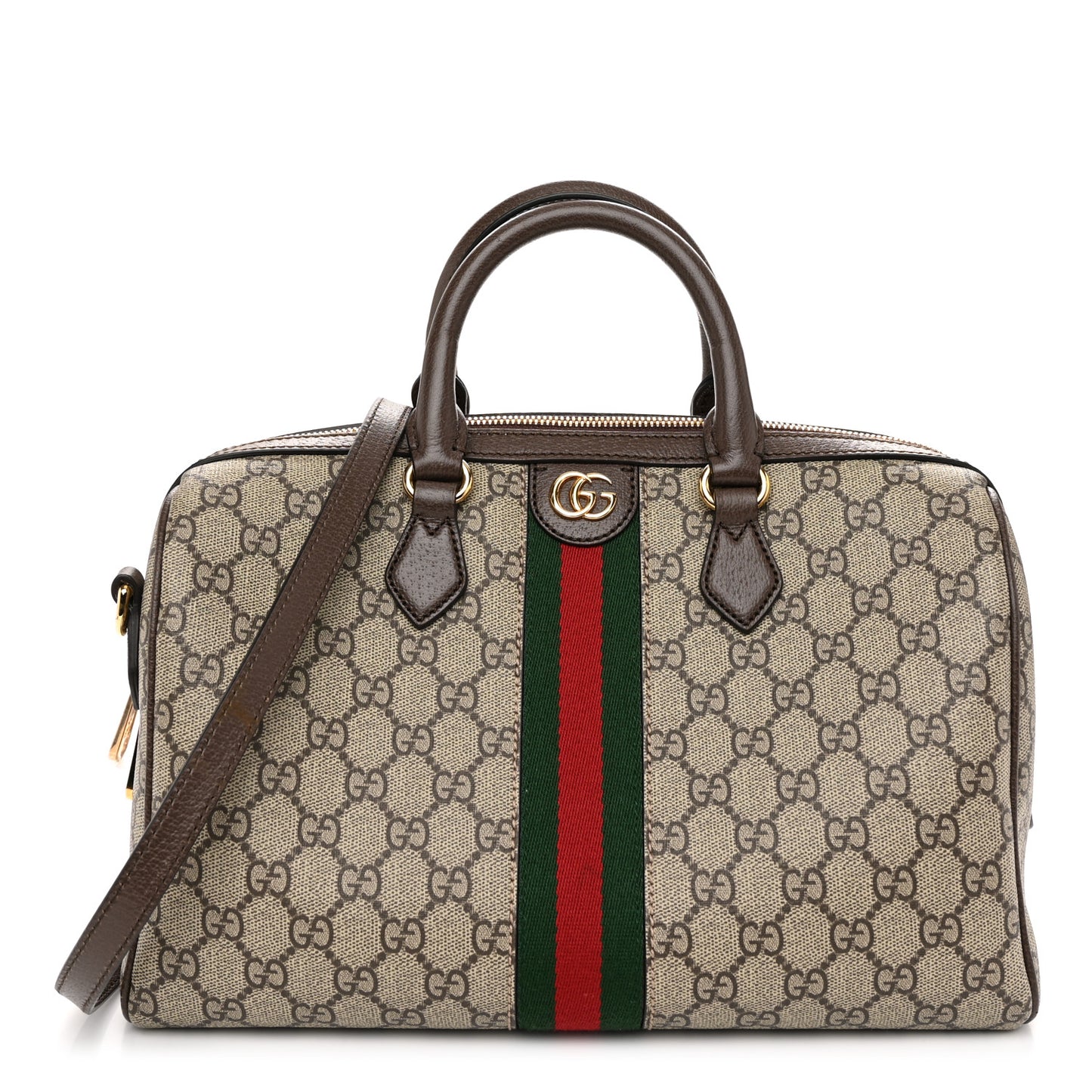 GG Supreme Monogram Web Medium Ophidia Top Handle Bag Beige Ebony