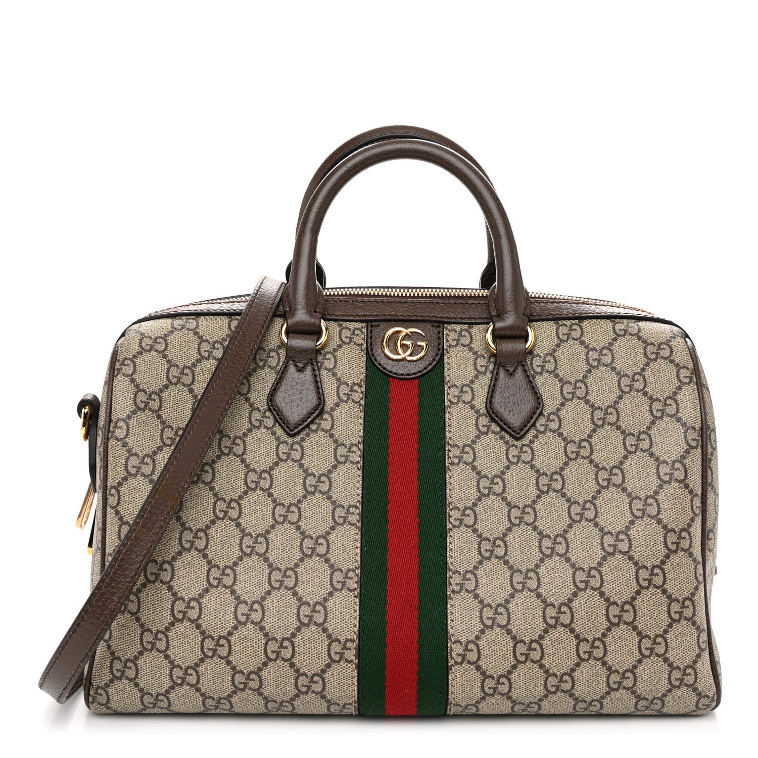 Gucci GG Supreme Monogram Web Medium Ophidia Top Handle Bag Beige Ebony 1 of 11