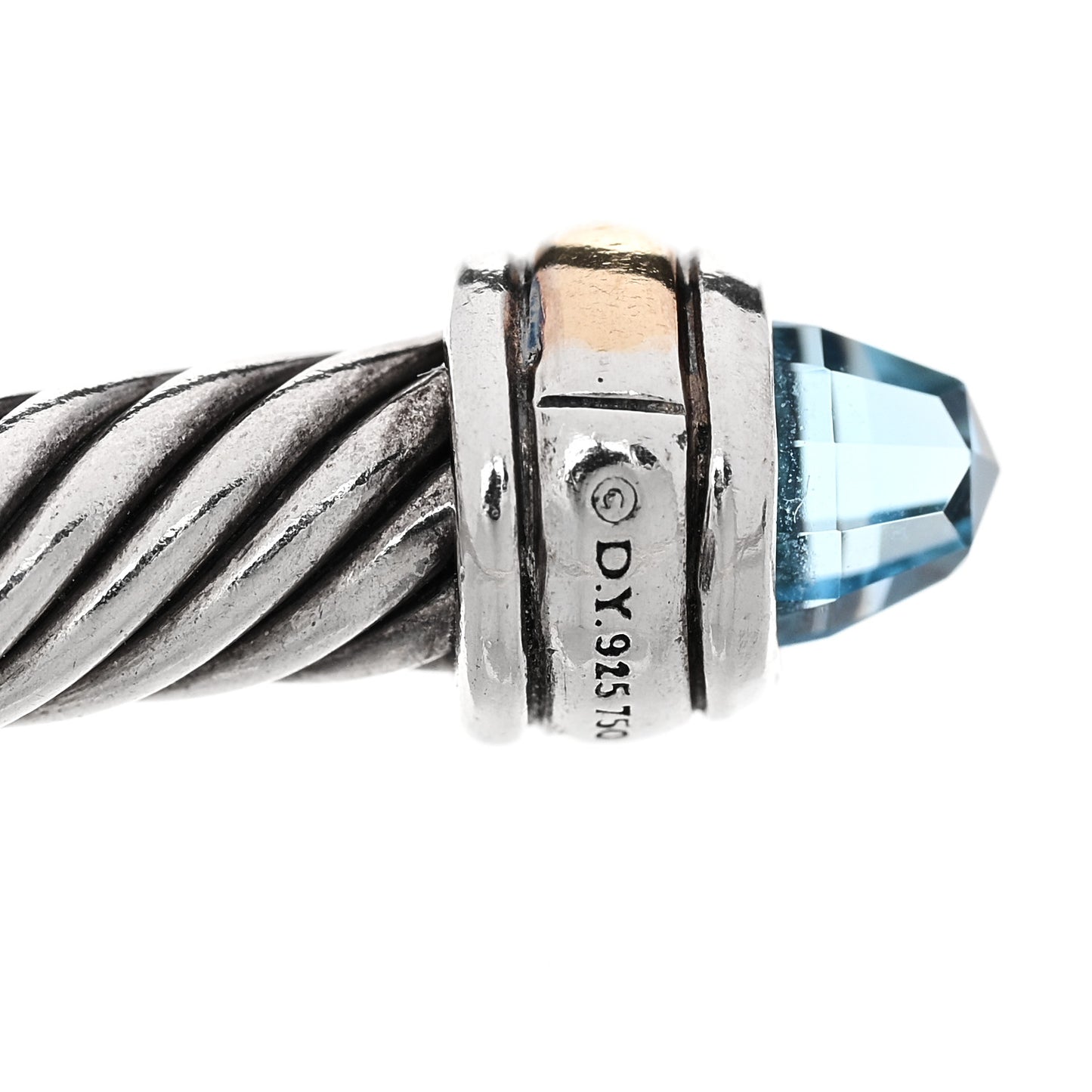 Sterling Silver 18K Yellow Gold Blue Topaz 4mm Cable Classics Bracelet