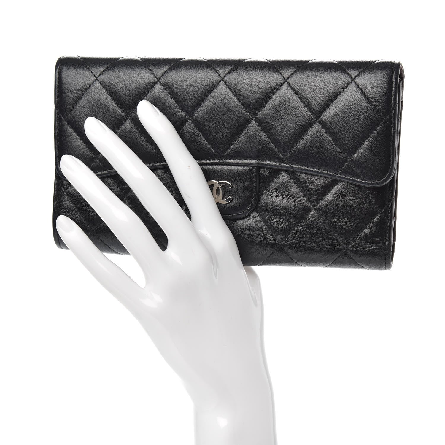 Chanel Lambskin Quilted Large Flap Wallet Black 2 of 13