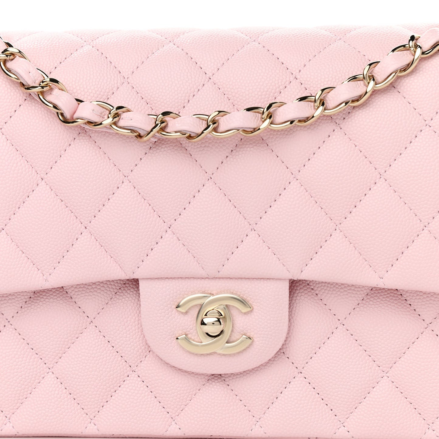 Caviar Quilted Medium Double Flap Light Pink