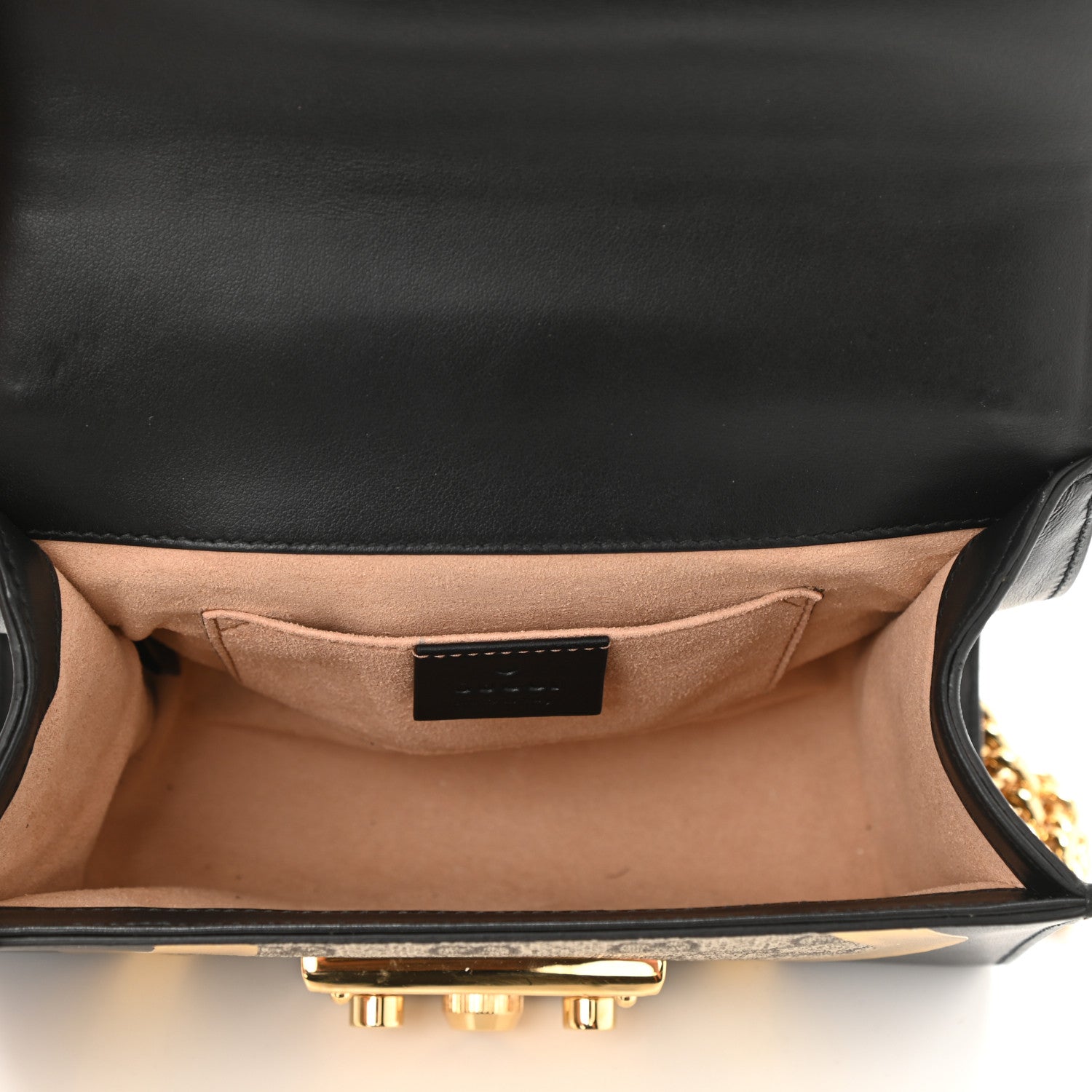 Gucci Calfskin GG Supreme Monogram Small Padlock Shoulder Bag Black Gold 5 of 8
