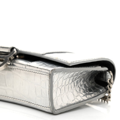 Balenciaga Metallic Calfskin Crocodile Embossed Hourglass Chain Bag Silver 7 of 12