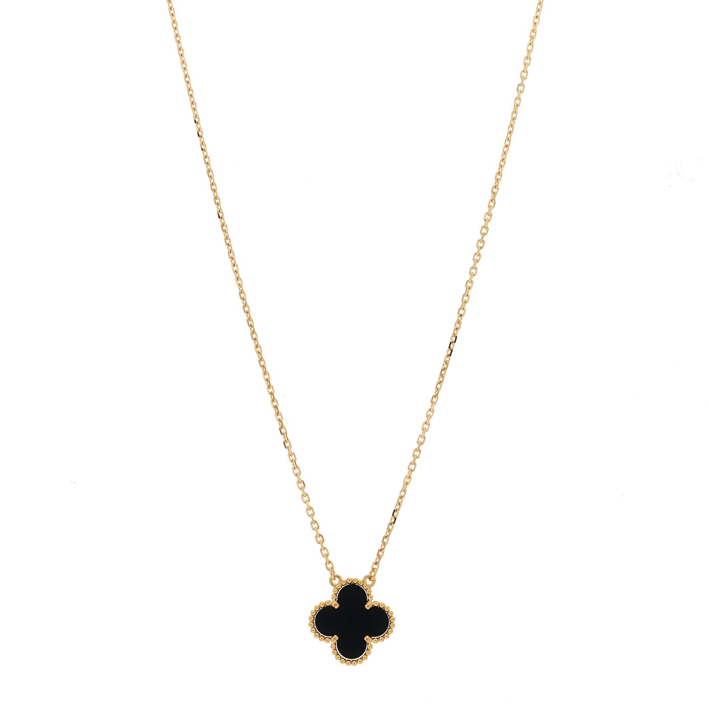 18K Yellow Gold Black Onyx Vintage Alhambra Pendant Necklace