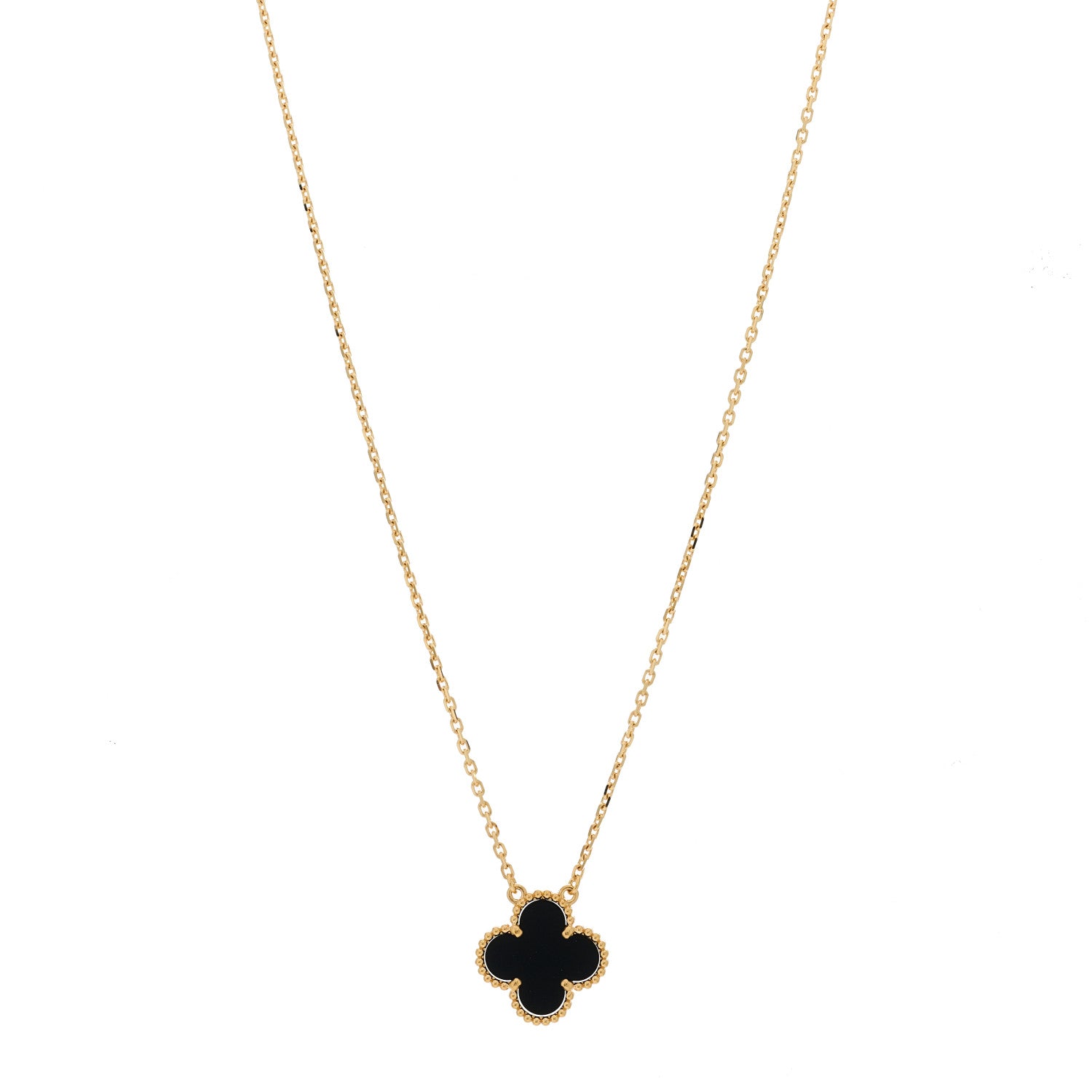 Van Cleef & Arpels 18K Yellow Gold Black Onyx Vintage Alhambra Pendant Necklace 1 of 6