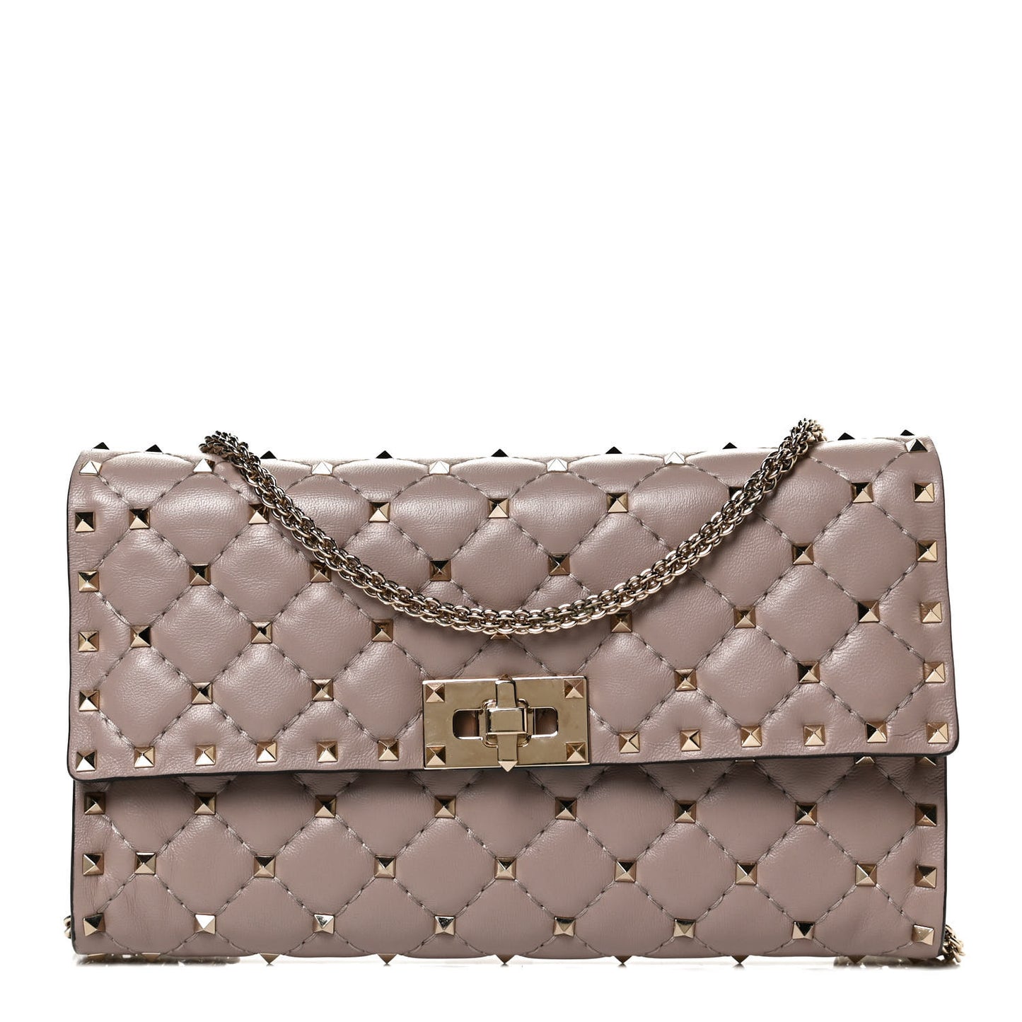 Lambskin Rockstud Spike Wallet on Chain Poudre