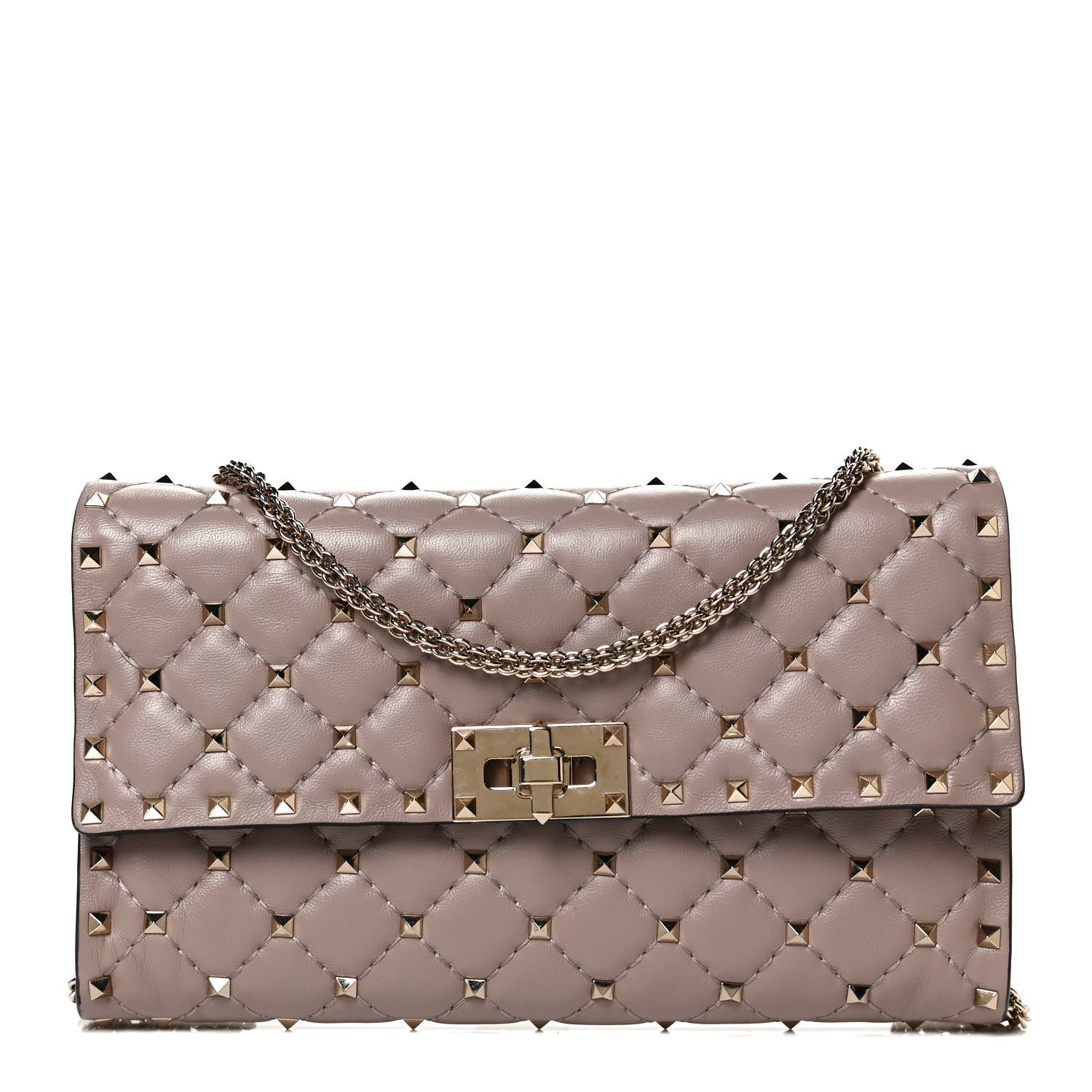 Valentino Garavani Lambskin Rockstud Spike Wallet on Chain Poudre 1 of 13