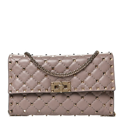 Valentino Garavani Lambskin Rockstud Spike Wallet on Chain Poudre 1 of 13