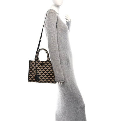 Prada Jacquard Saffiano Triangolo Symbole Embroidered Small Tote  Black Corda 2 of 9