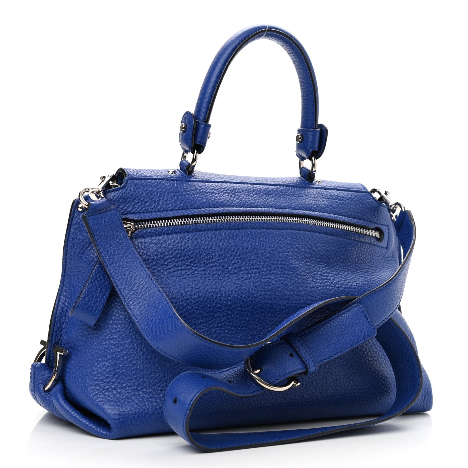 Salvatore Ferragamo Grained Calfskin Sofia Satchel Blue 3 of 12