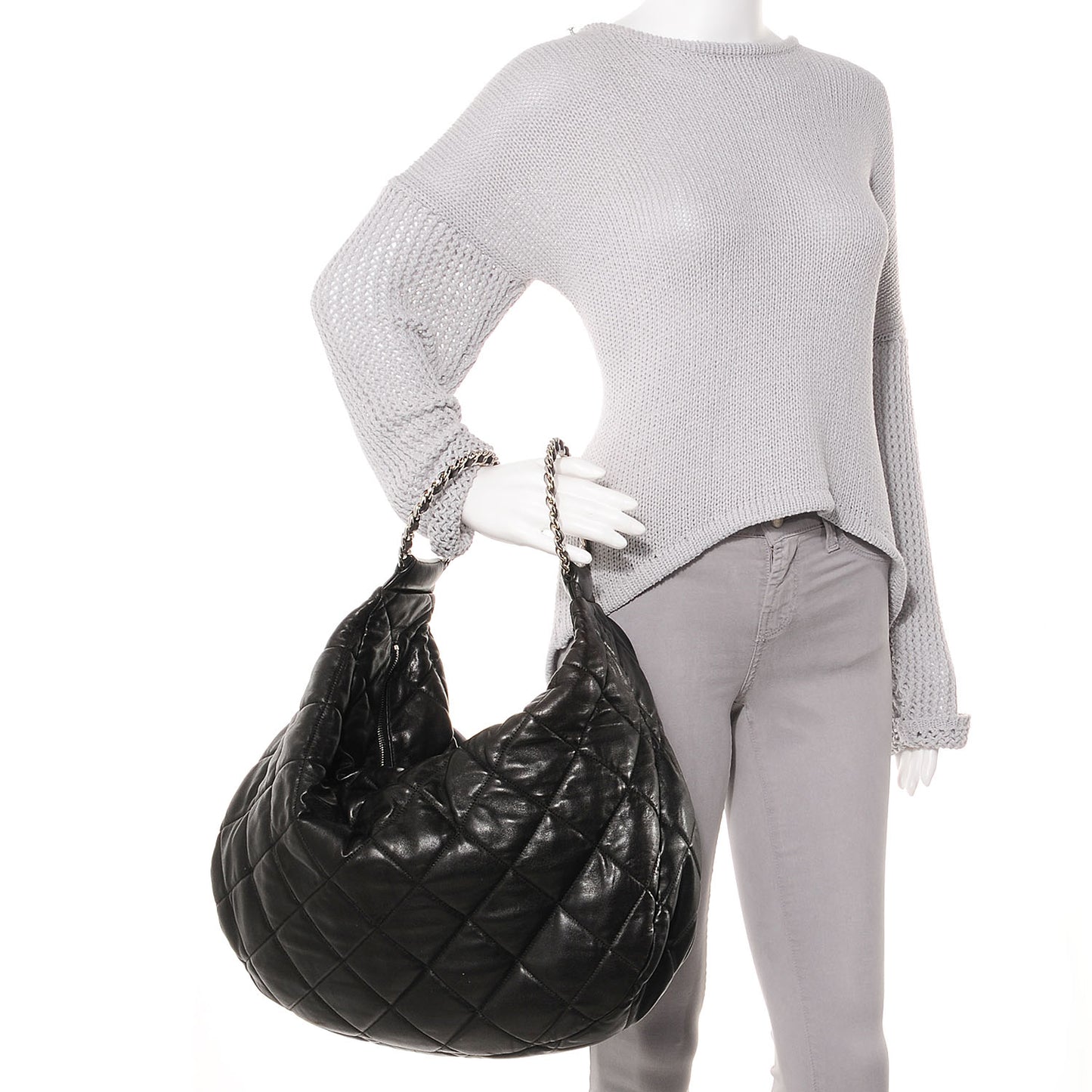 Lambskin Quilted Chain Handles Handbag Black