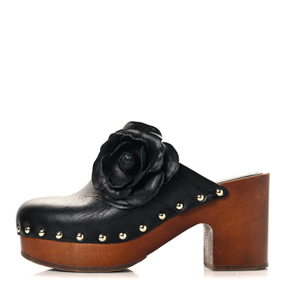 Chanel Calfskin Camellia Clogs 36 Black 1 of 10