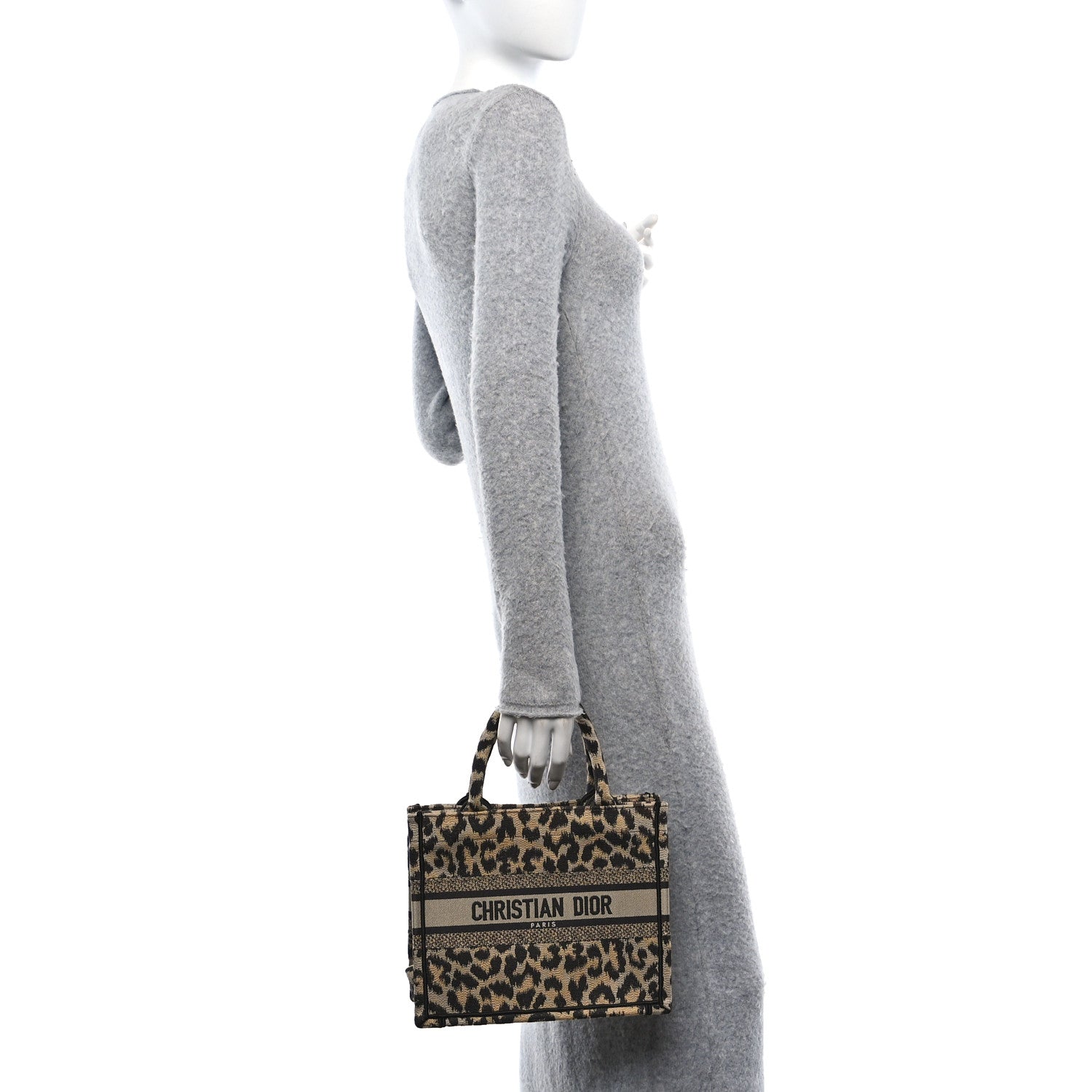 Christian Dior Canvas Mizza Embroidered Small Leopard Book Tote Beige 2 of 10