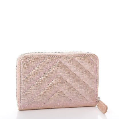 Chanel Metallic Caviar Chevron Quilted Zip Around Coin Purse Light Gold 3 of 8
