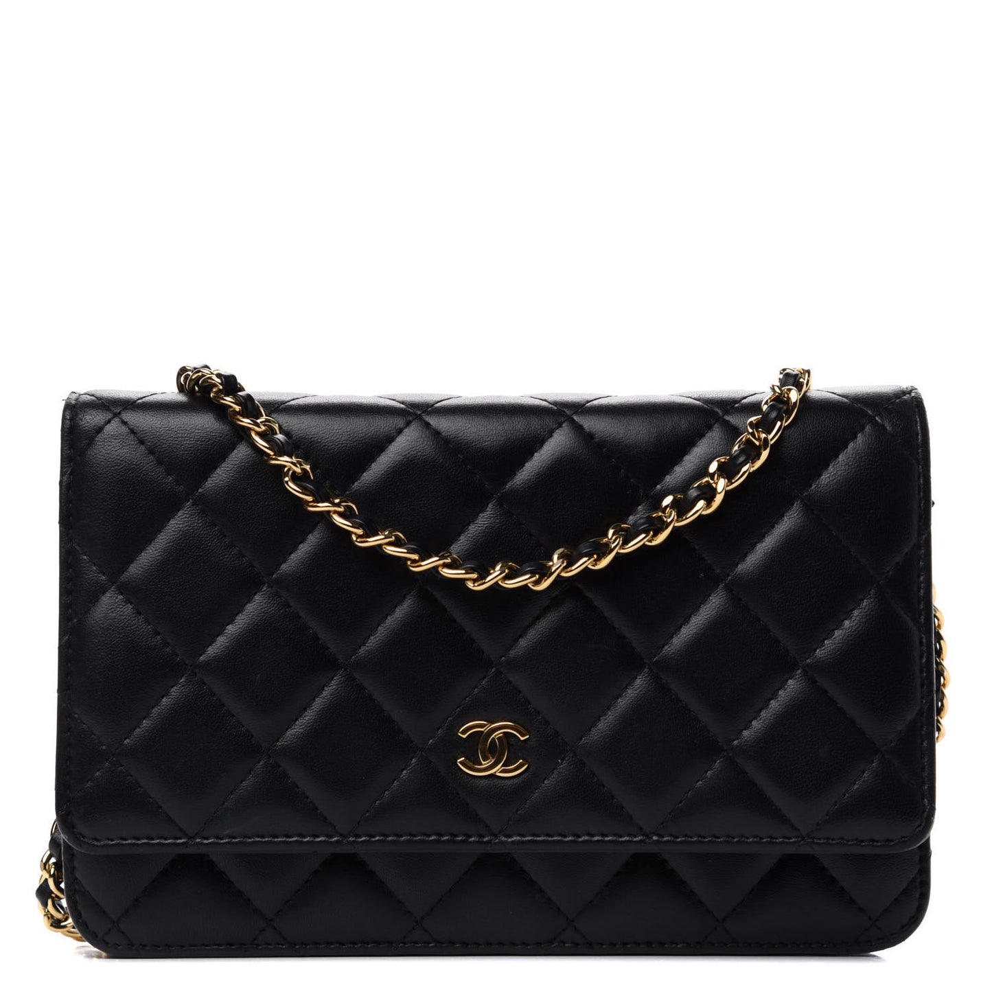 Lambskin Quilted Wallet On Chain WOC Black