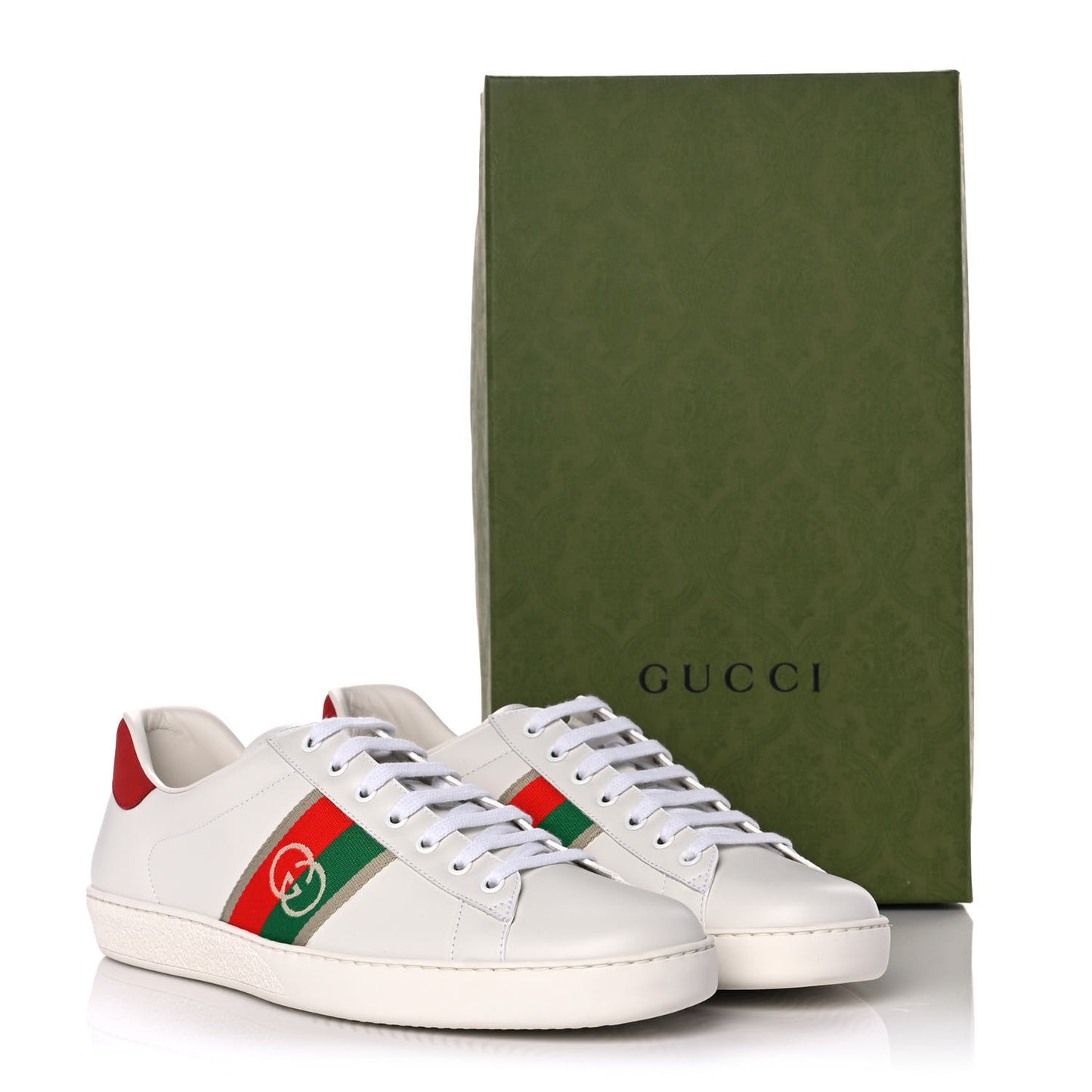 Calfskin Web Interlocking G Mens Ace Sneakers 11 White