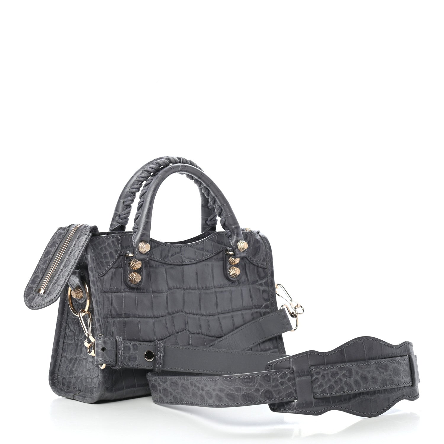 Balenciaga Calfskin Crocodile Embossed Giant 12 Gold Hardware Mini City Gris Beton 3 of 8