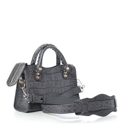 Balenciaga Calfskin Crocodile Embossed Giant 12 Gold Hardware Mini City Gris Beton 3 of 8