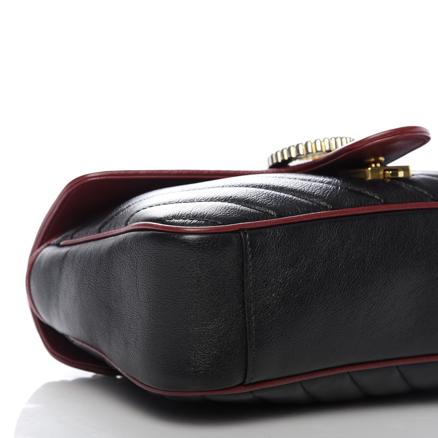 Gucci Vintage Effect Calfskin Matelasse Diagonal Small Torchon GG Marmont Shoulder Bag Black Romantic Cherry 6 of 9