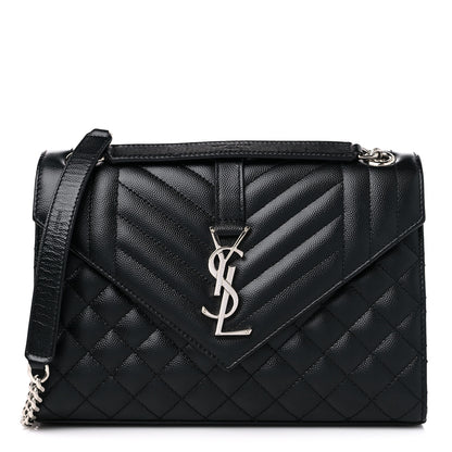 Saint Laurent Grain De Poudre Textured Mixed Matelasse Triquilt Medium Monogram Satchel Black 1 of 10