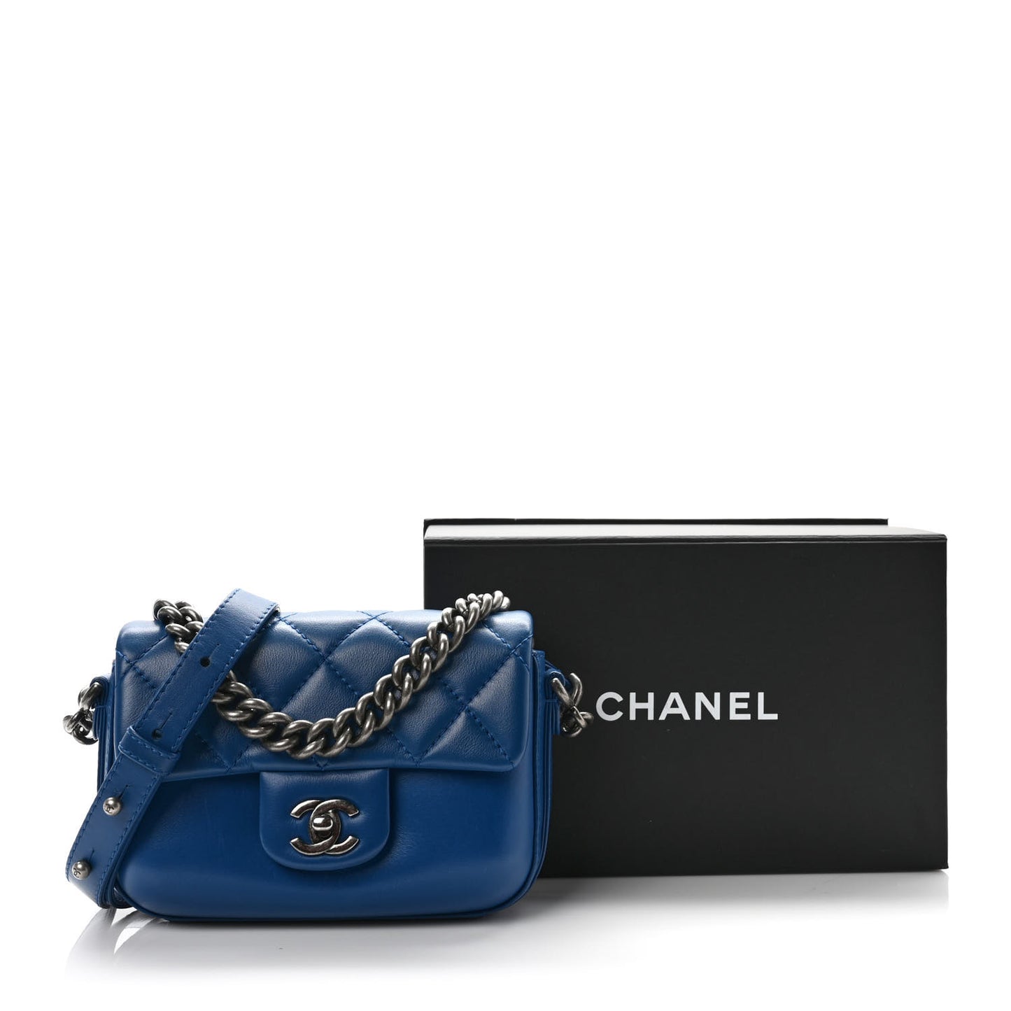Calfskin Quilted Small Rock My Shoulder Flap Blue