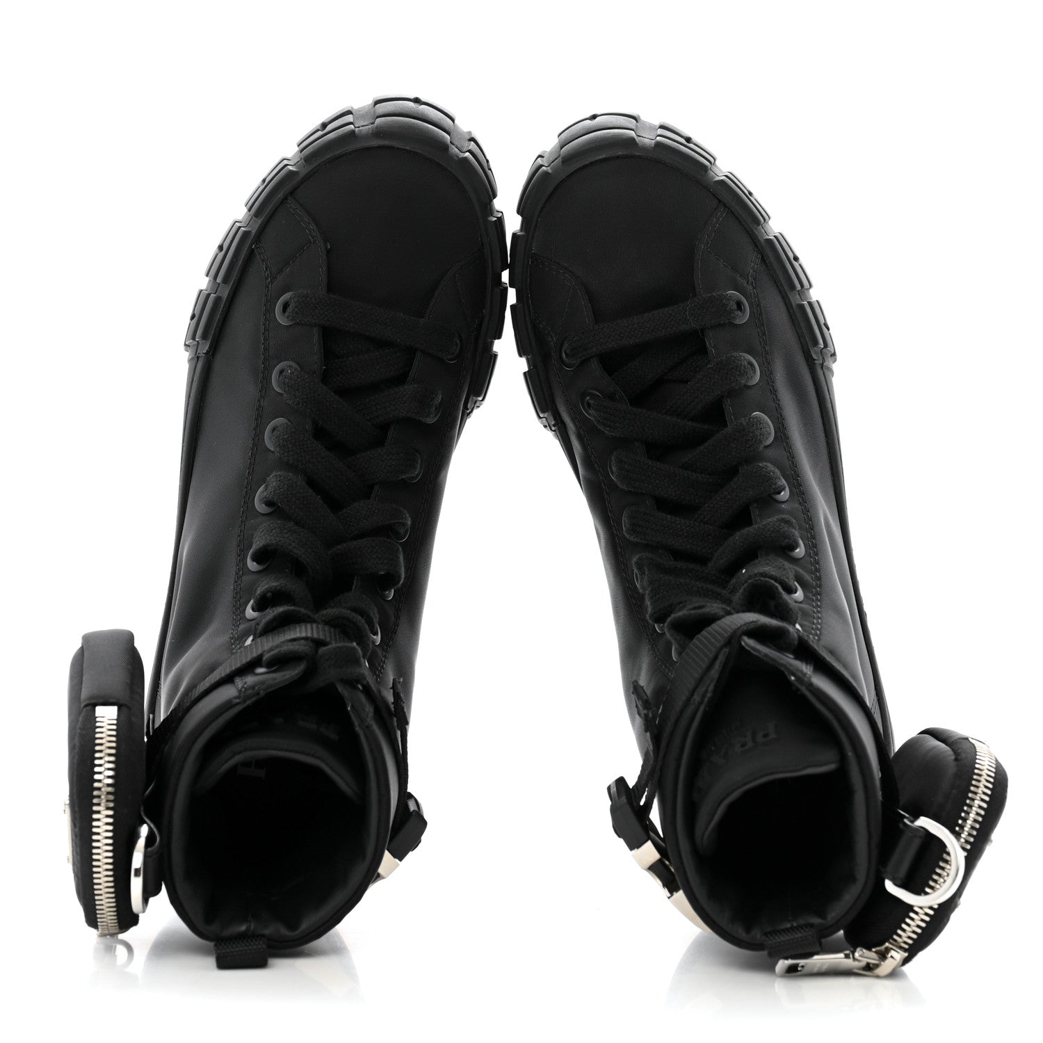 Prada Re-Nylon Gabardine Metal Triangle Logo Wheel Pouch Pocket High Top Sneakers 38.5 Black 2 of 10