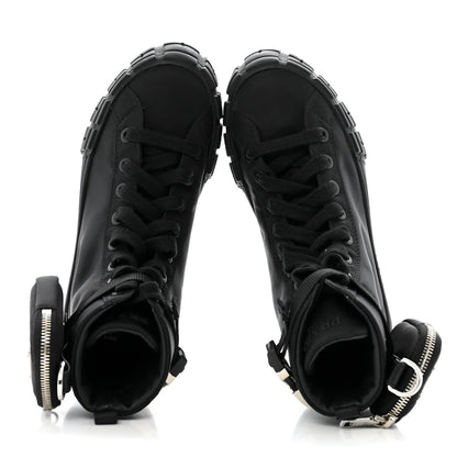 Prada Re-Nylon Gabardine Metal Triangle Logo Wheel Pouch Pocket High Top Sneakers 38.5 Black 2 of 10