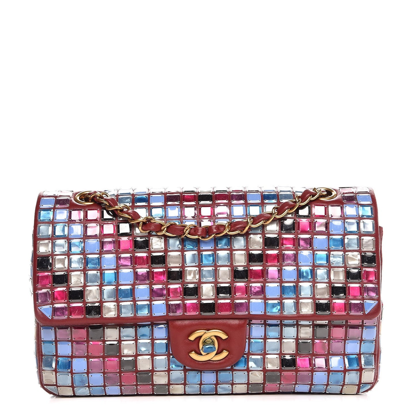 Lambskin Mosaic Medium Flap Red Multicolor