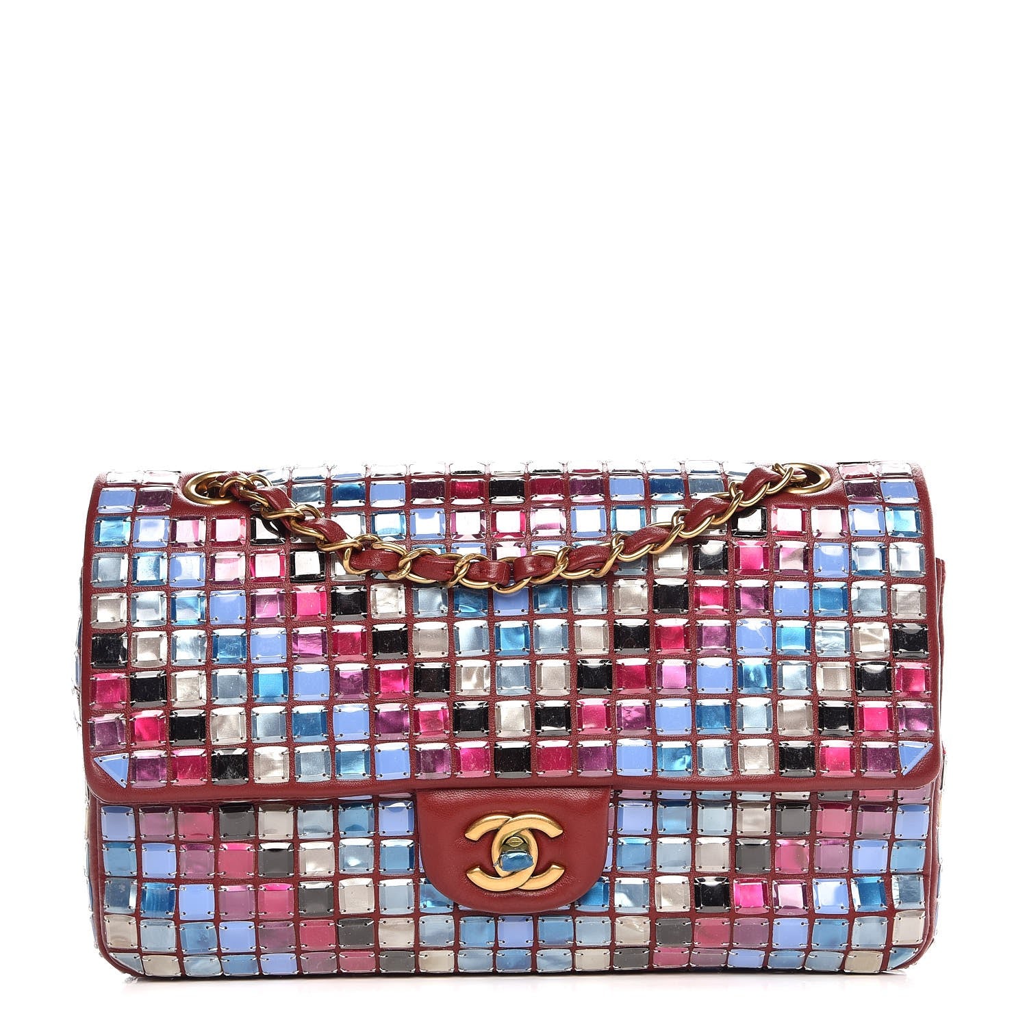Chanel Lambskin Mosaic Medium Flap Red Multicolor 1 of 8