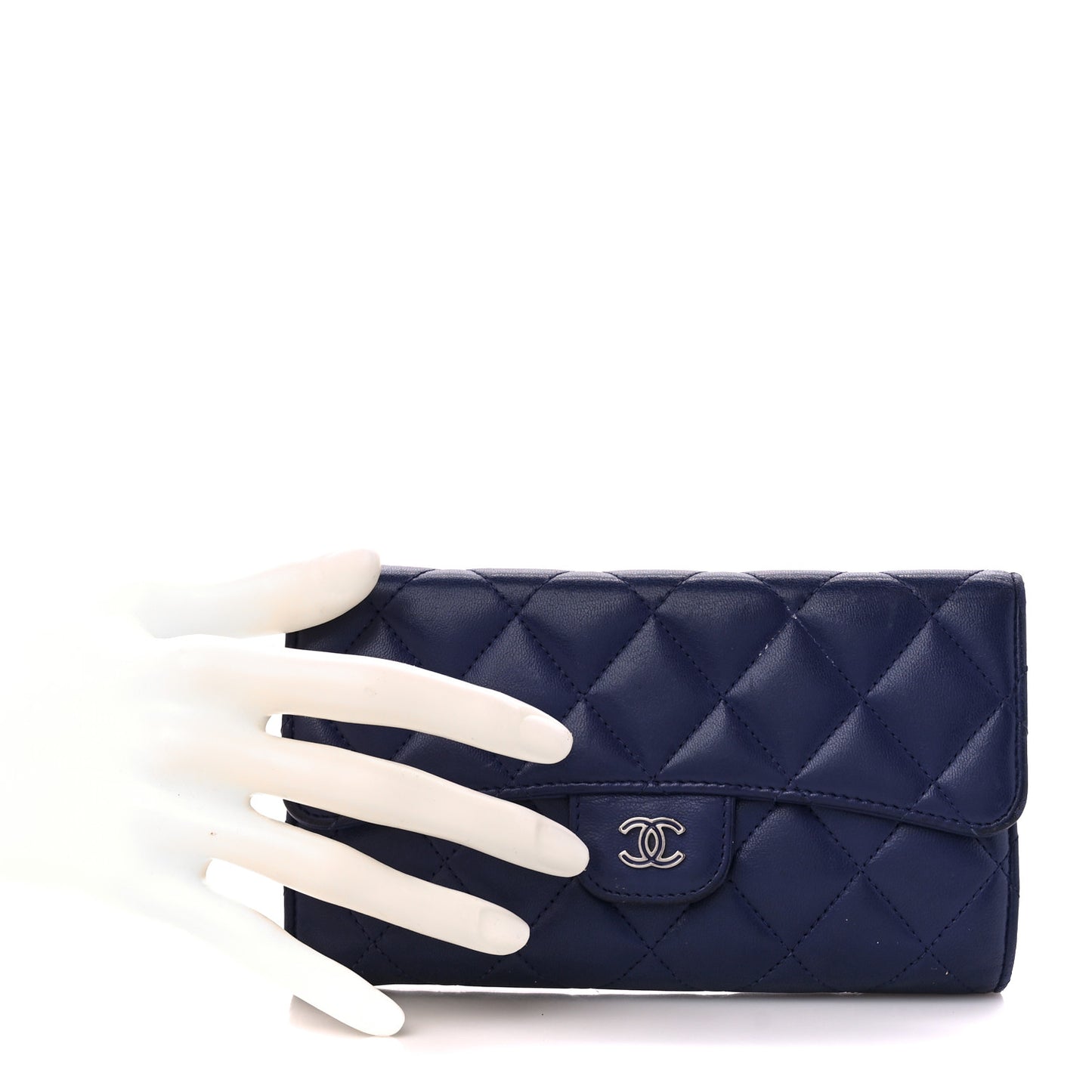 Lambskin Quilted Large Gusset Flap Wallet Blue
