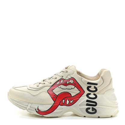 Gucci Calfskin Mouth Print Womens Rhyton Sneakers 38 Ivory 1 of 9