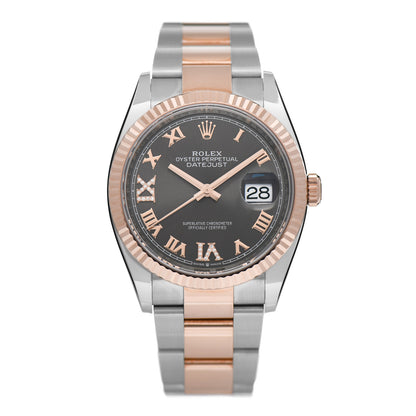 Rolex Stainless Steel 18K Everose Gold Diamond 36mm Oyster Perpetual Datejust Watch Slate Roman 126231 1 of 5