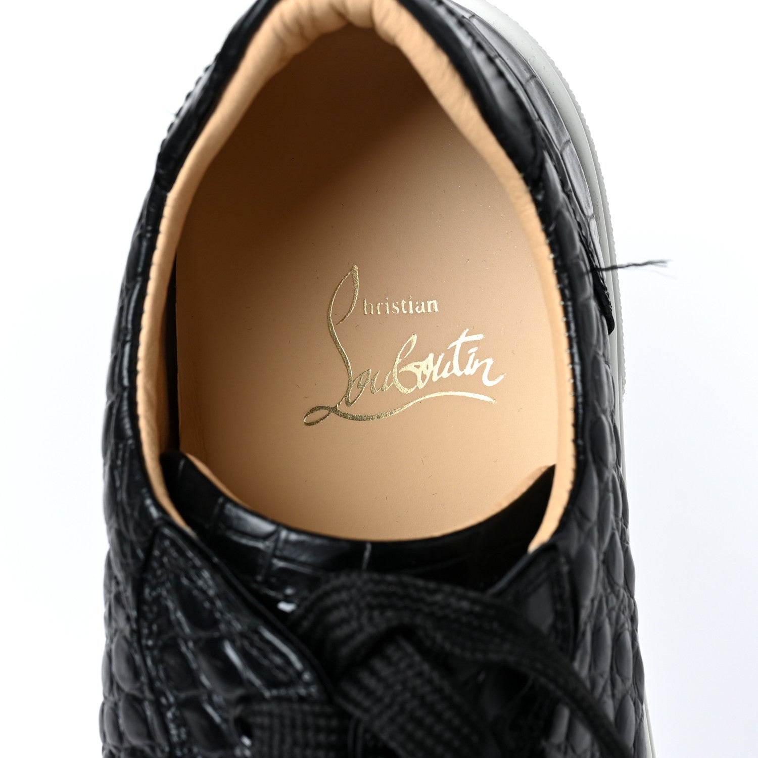 Christian Louboutin Calfskin Alligator Embossed Vieirissima Orlato Flat Sneakers 39 Black 7 of 7