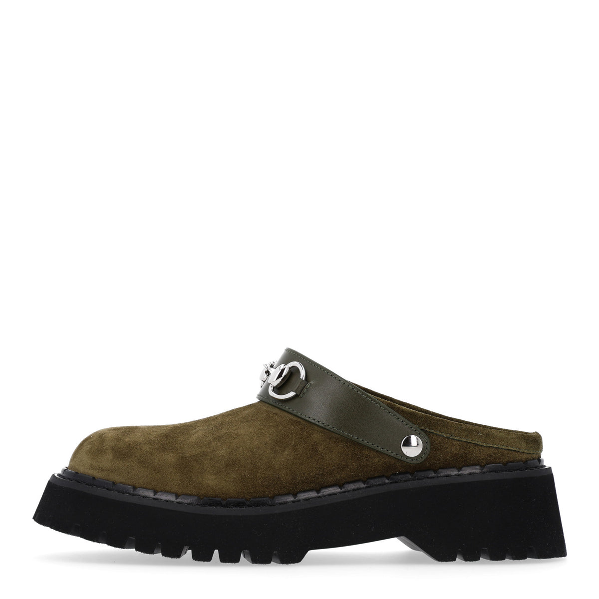 Suede Womens Horsebit Platform Mules 38.5 Dark Green