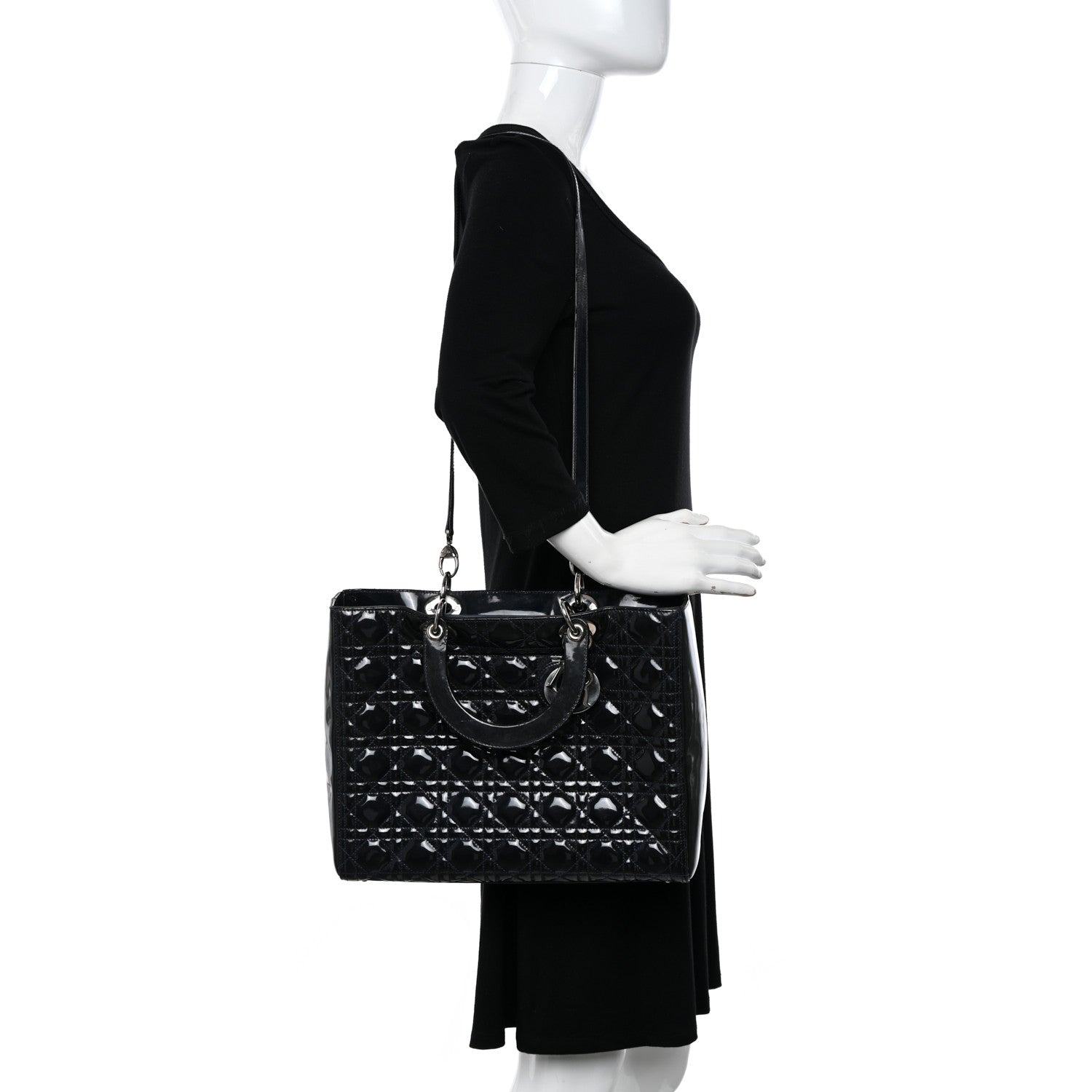 Christian Dior Patent Cannage Large Lady Dior Navy Blue 2 of 17