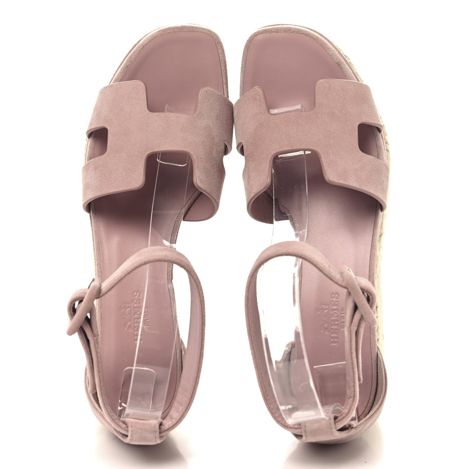 Hermes Suede Goatskin Elda Espadrille Wedge Sandals 37 Rose Aquarelle 2 of 9