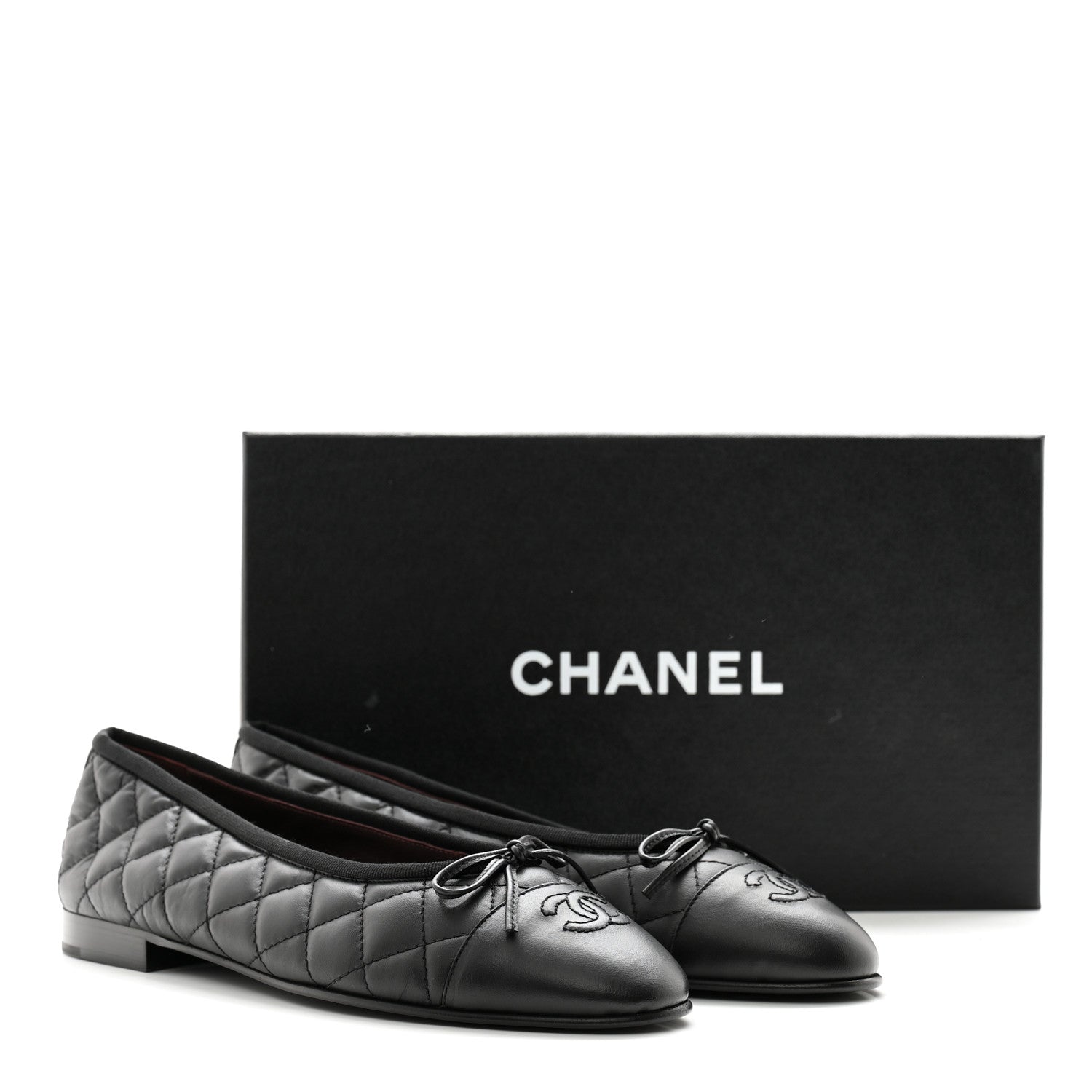 Chanel Aged Calfskin Quilted CC Cap Toe Ballerina Flats 38.5 Black 9 of 9