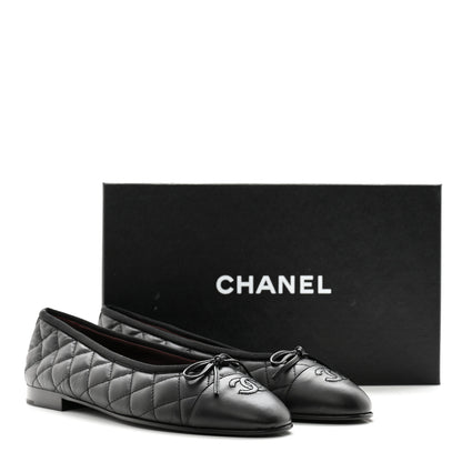Chanel Aged Calfskin Quilted CC Cap Toe Ballerina Flats 38.5 Black 9 of 9