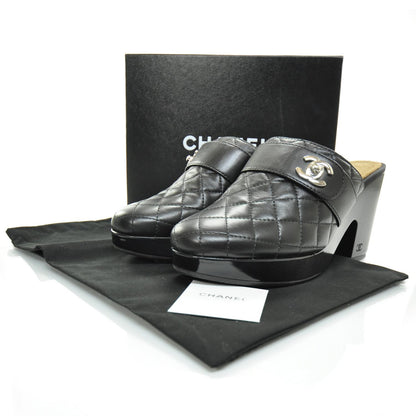 Chanel Leather Quilted Wooden Mules 41.5 Black 4 of 9