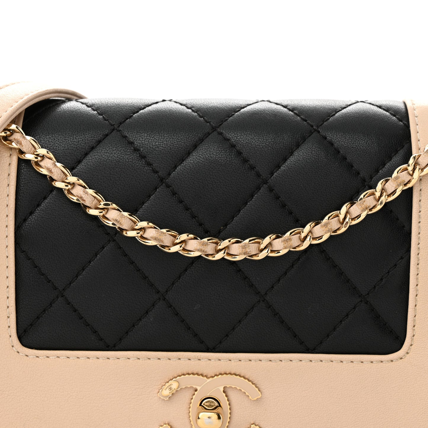 Sheepskin Quilted Medium Vintage Mademoiselle Flap Beige Black