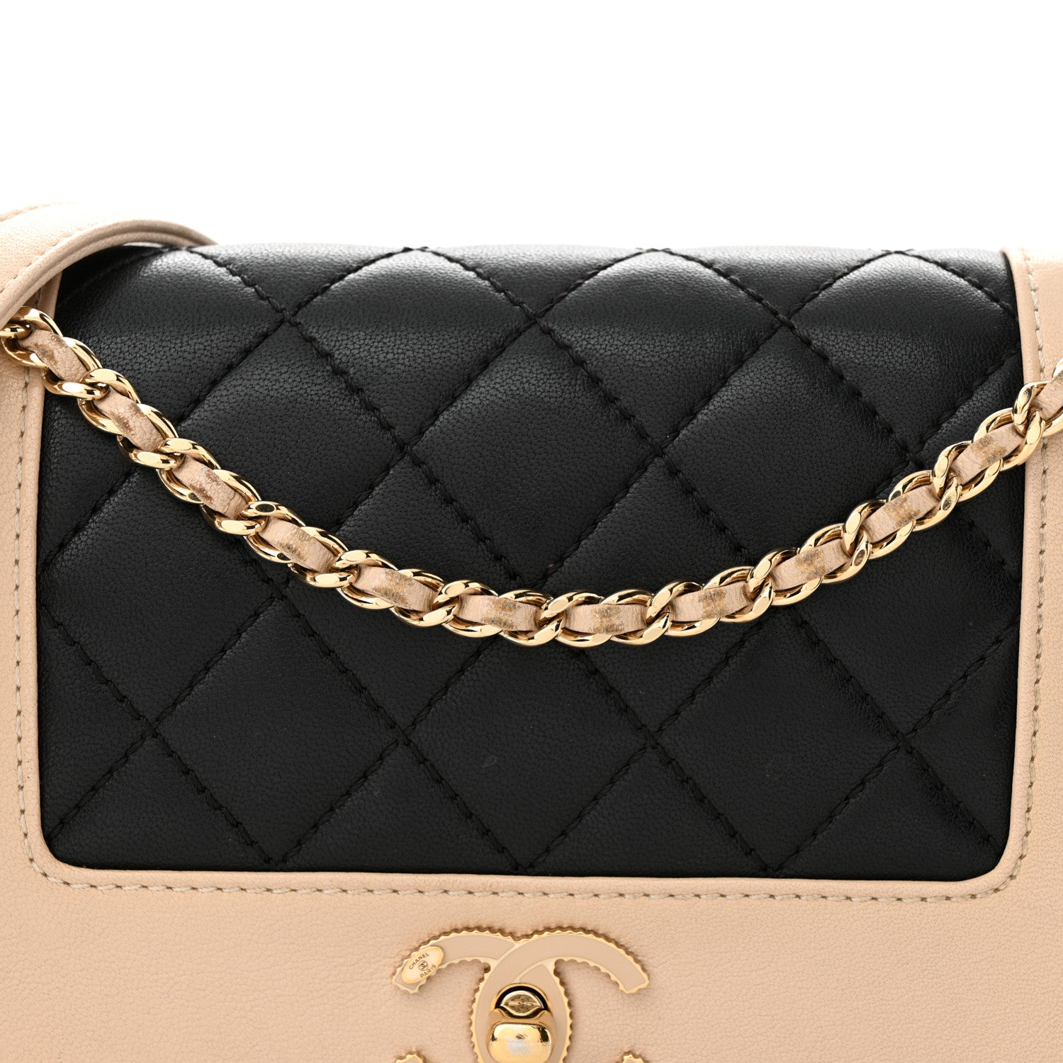 Chanel Sheepskin Quilted Medium Vintage Mademoiselle Flap Beige Black 8 of 14