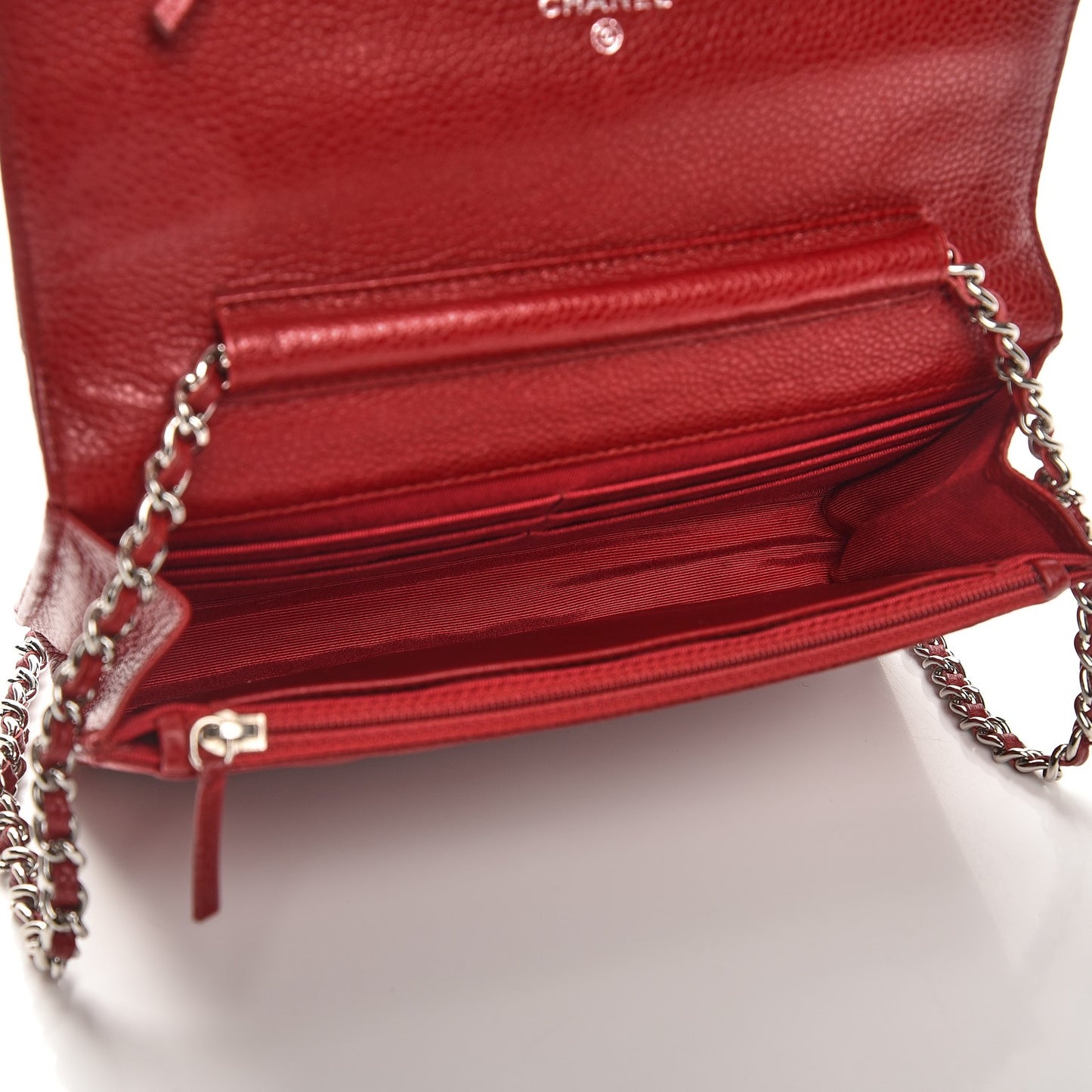 Caviar Quilted Wallet On Chain WOC Dark Red