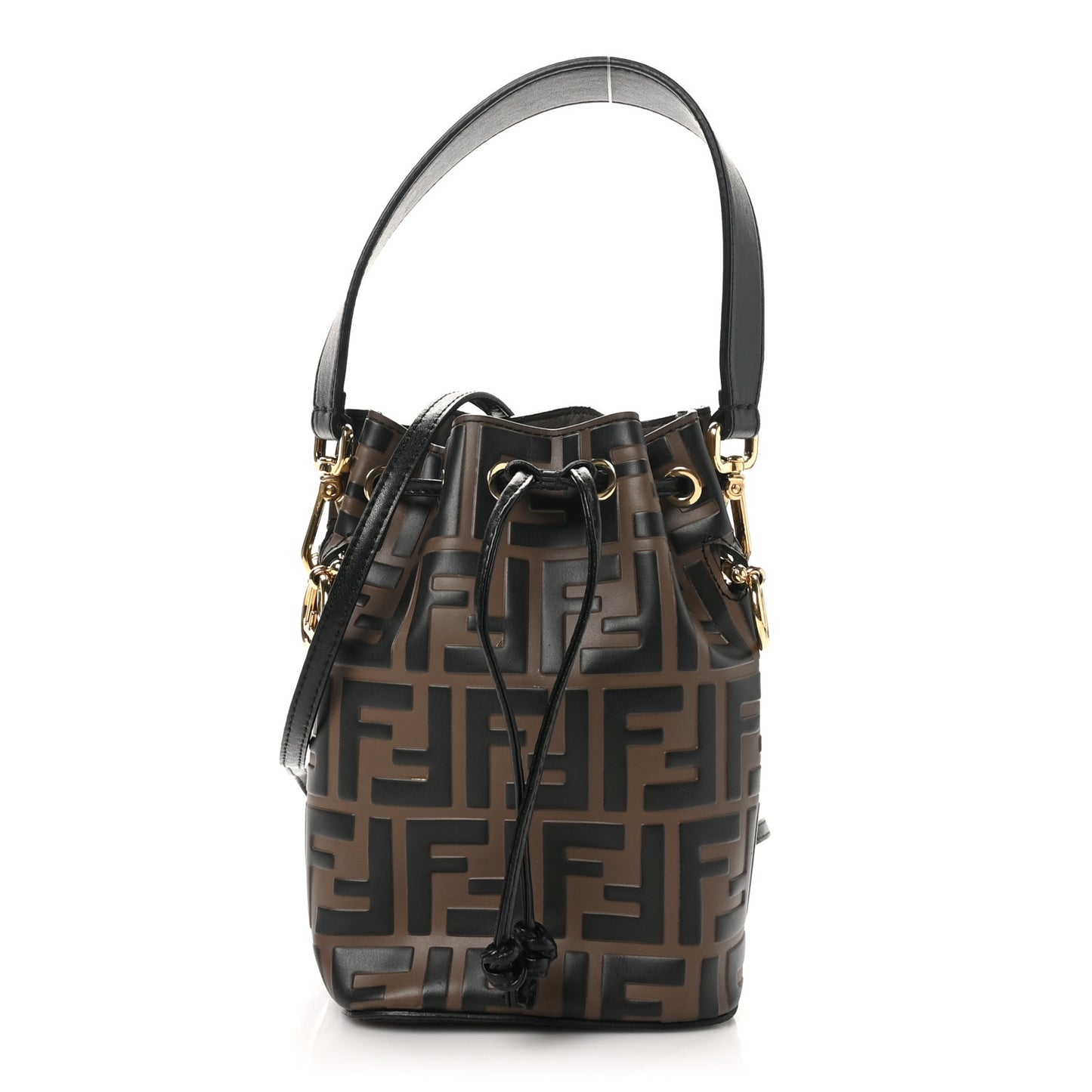 Vitello Liberty F is Fendi Bi-Color FF 1974 Embossed Mini Mon Tresor Bucket Bag Maya Black